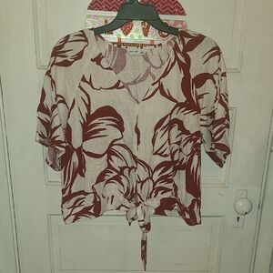 Nine West Red and Cream Floral Blouse